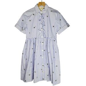 Kate Spade Abuzz Poplin Dress size XS Blue Stripe Honey Bee Shirt Dress